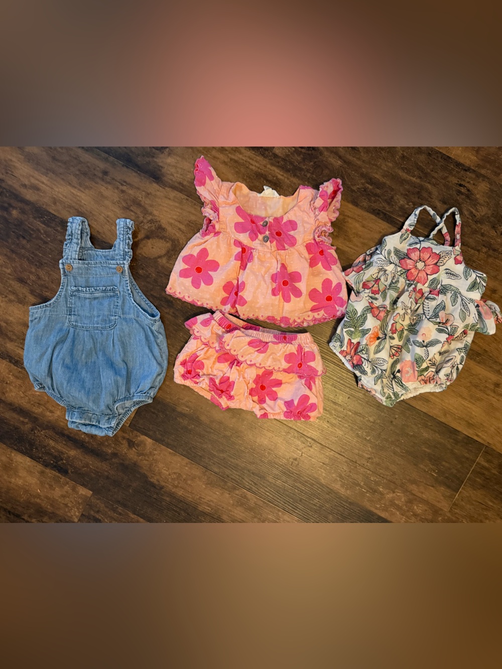 Jessica Simpson Pink Floral Top, Shorts with GAP Blue Denim Overalls Bundle